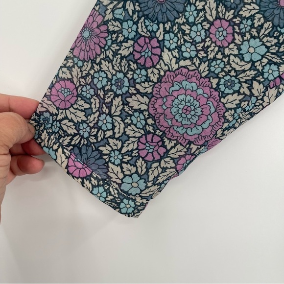 J. Jill Blue Floral Print Tassel Tie Peasant Top Size Small Petite button front - Picture 7 of 11